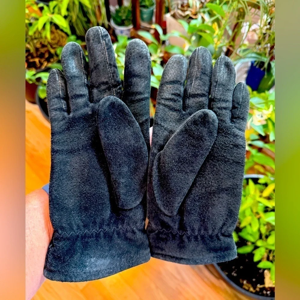 Fownes Women's Sz L Black Suede Winter Gloves Lined